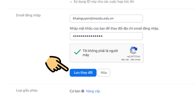 Nhập địa chỉ email do cơ sở gi&aacute;o dục cấp