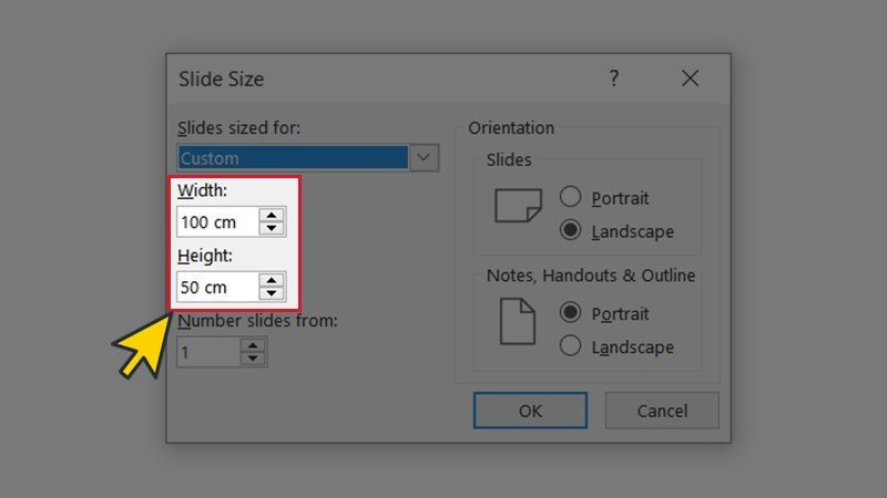 Nhập kích thước slide