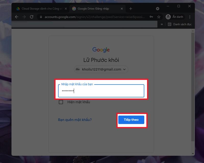 Nhập mật khẩu Google