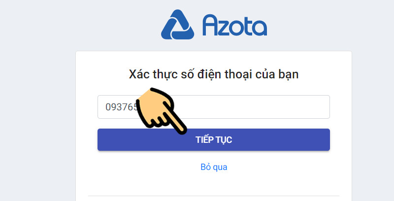 Nhập SĐT và nhấn Tiếp tục 