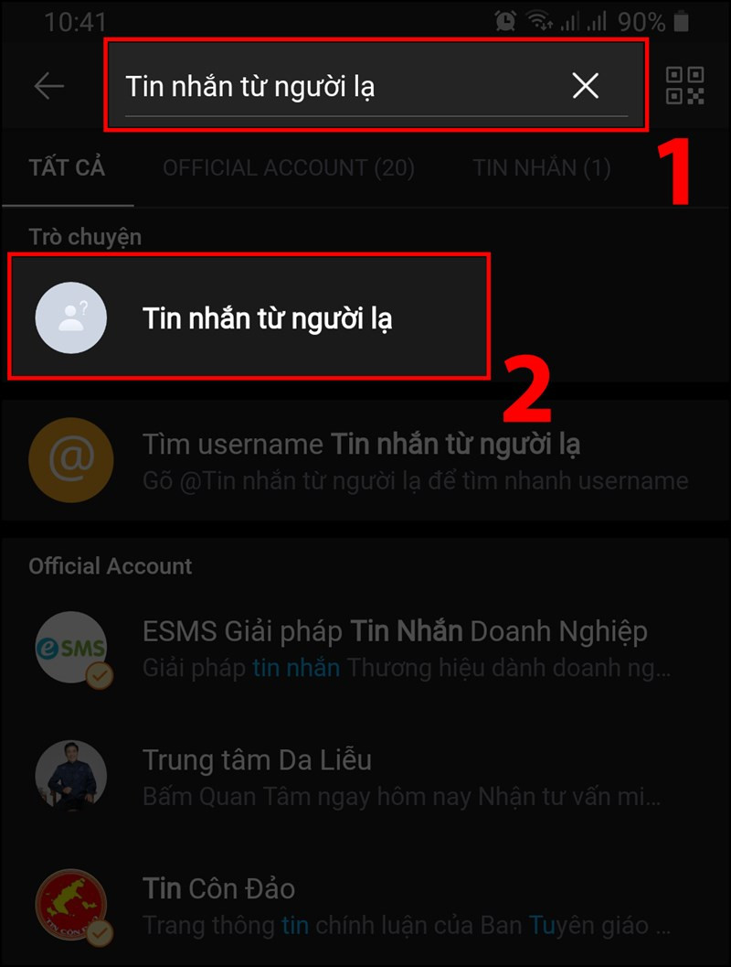 Nhập Tin nhắn từ người lạ