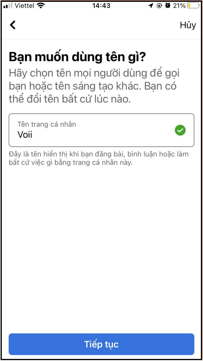 Nhập t&ecirc;n trang c&aacute; nh&acirc;n bạn muốn tạo