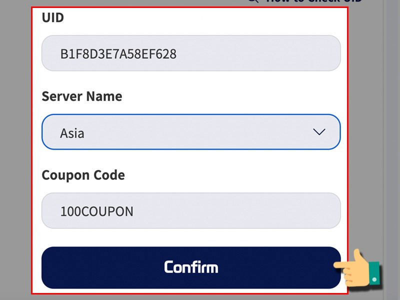 Nhập UID, server và mã code