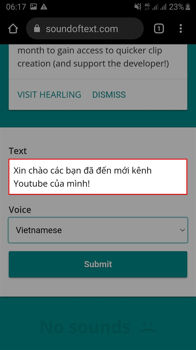 Nhập văn bản vào ô Text