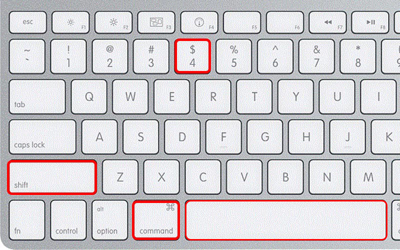 Phím tắt Command + Shift + 4 + Spacebar