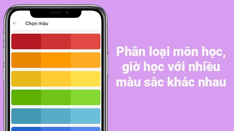 Ph&acirc;n loại c&aacute;c m&ocirc;n học, giờ học với nhiều m&agrave;u sắc kh&aacute;c nhau