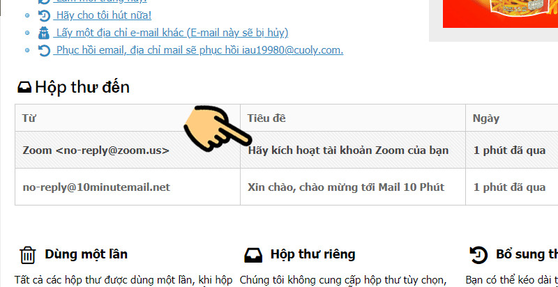 Quay trở lại trang web email 10 ph&uacute;t