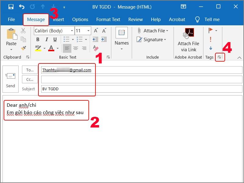 Soạn email và nhấn vào biểu tượng Options