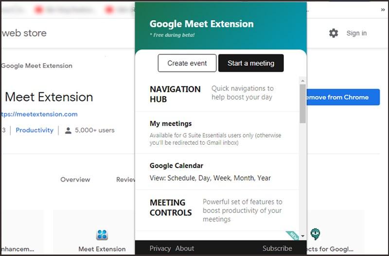 Sử dụng Google Meet Extension