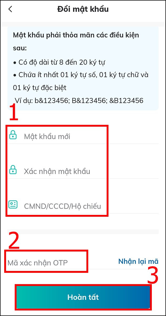 Tạo mật khẩu BIDV Smart Banking mới