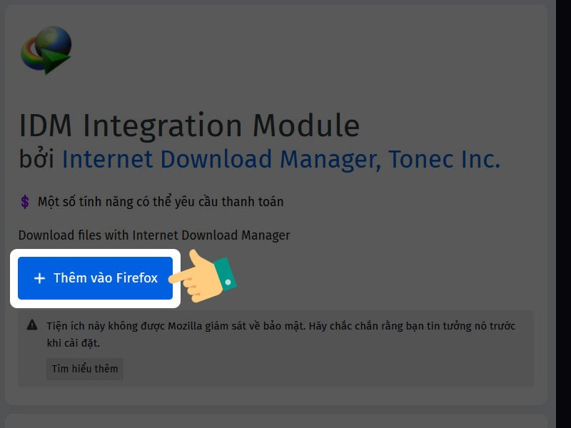 Thêm IDM vào Firefox