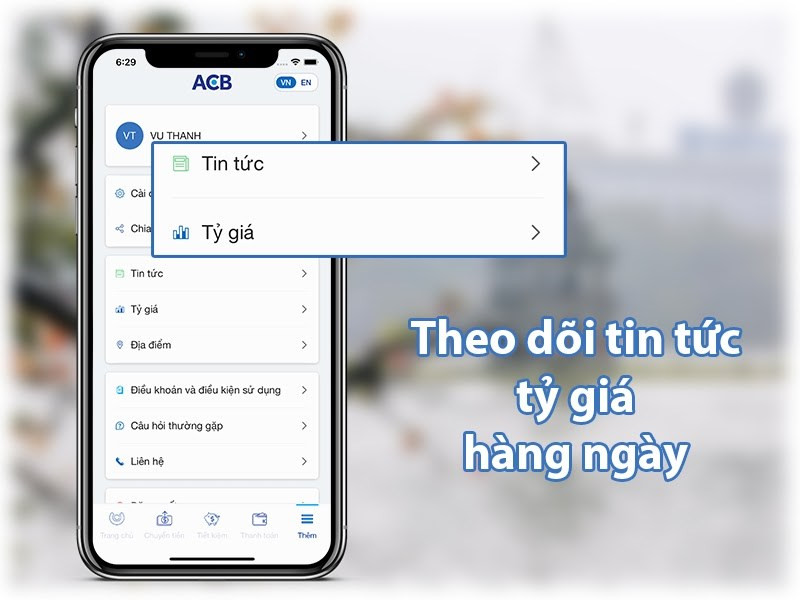 Theo dõi tin tức tỉ giá hàng ngày trên ứng dụng ACB.