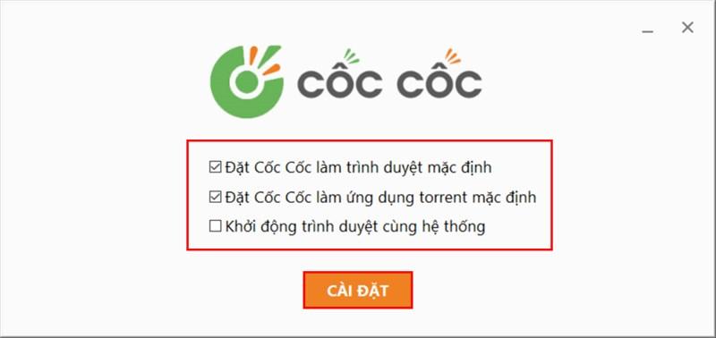 Thiết lập cài đặt mặc định và nhấn cài đặt