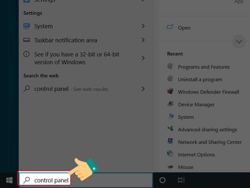 Tìm kiếm Control Panel