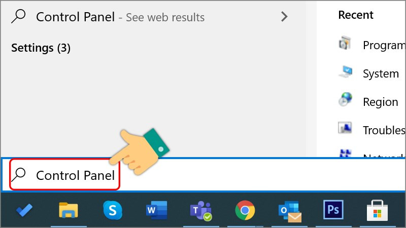 Tìm kiếm Control Panel trên Windows 10
