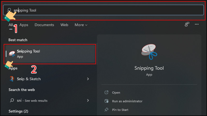 Tìm kiếm Snipping Tool