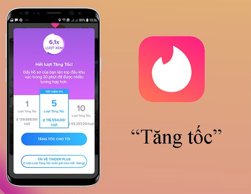 T&iacute;nh năng tăng tốc trong ứng dụng Tinder&nbsp;