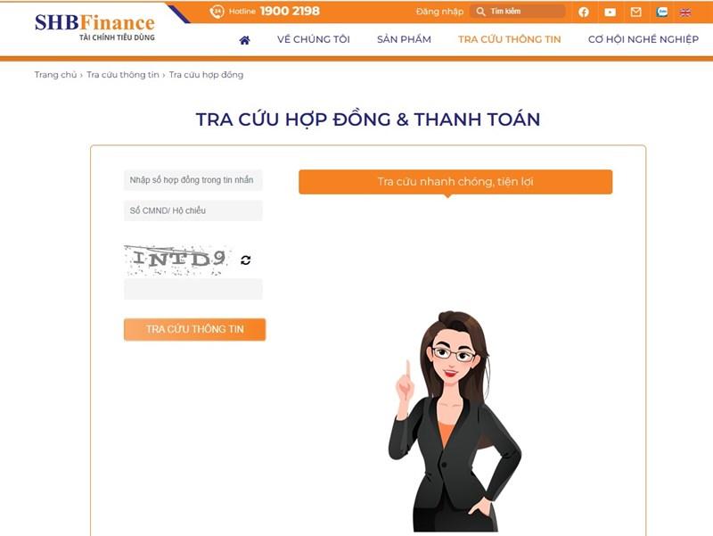 Tra cứu hợp đồng SHB Finance qua Website