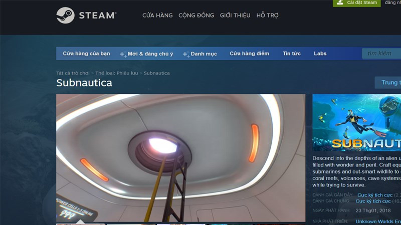 Truy cập trang Subnautica trên Steam