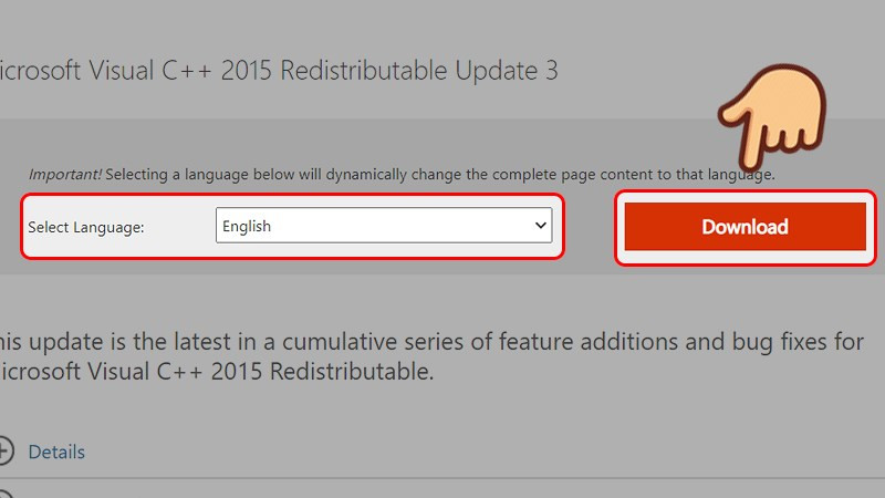 Truy cập trang web tải Microsoft Visual C++ 2015 Redistributable Update 3