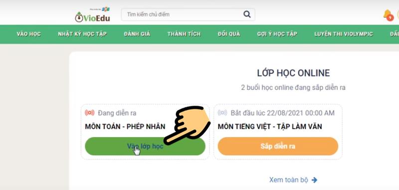 Vào lớp học trên VioEdu máy tính