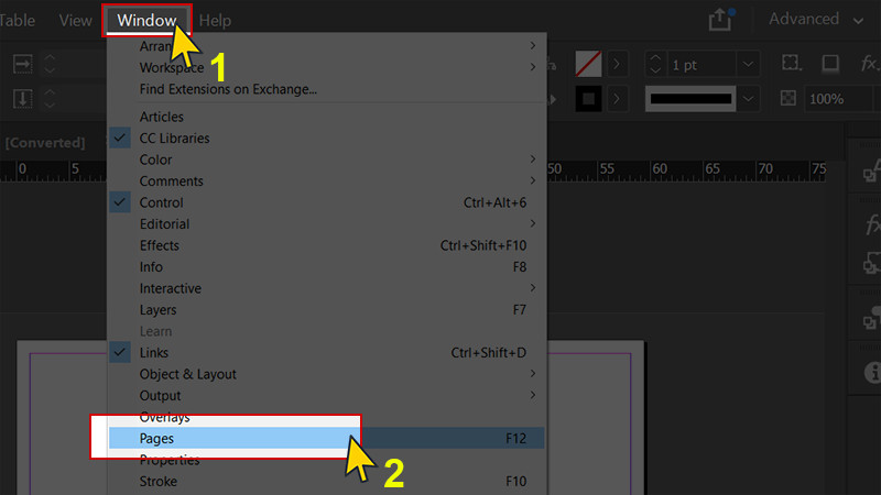 Vào Windows và chọn Pages