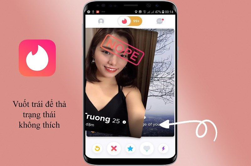  Vuốt trái để trạng thái không thích trong ứng dụng Tinder