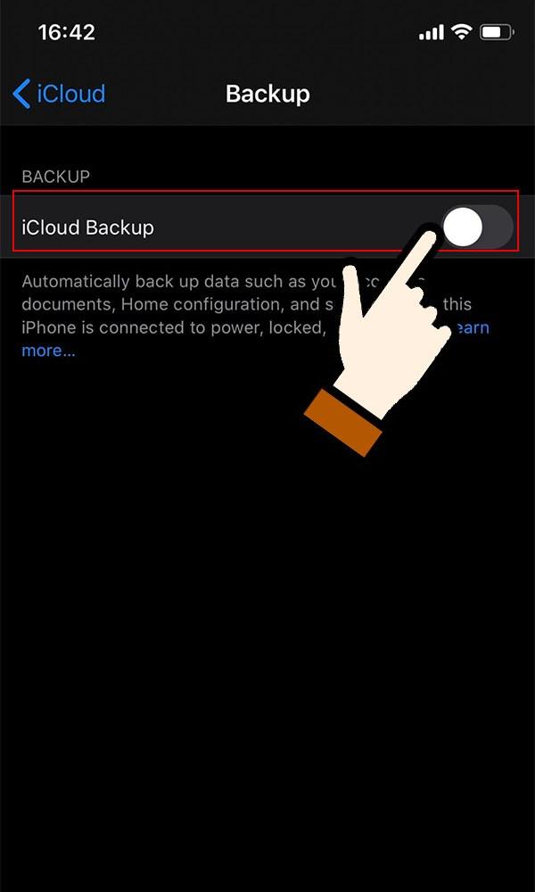 Xác nhận tắt iCloud Backup