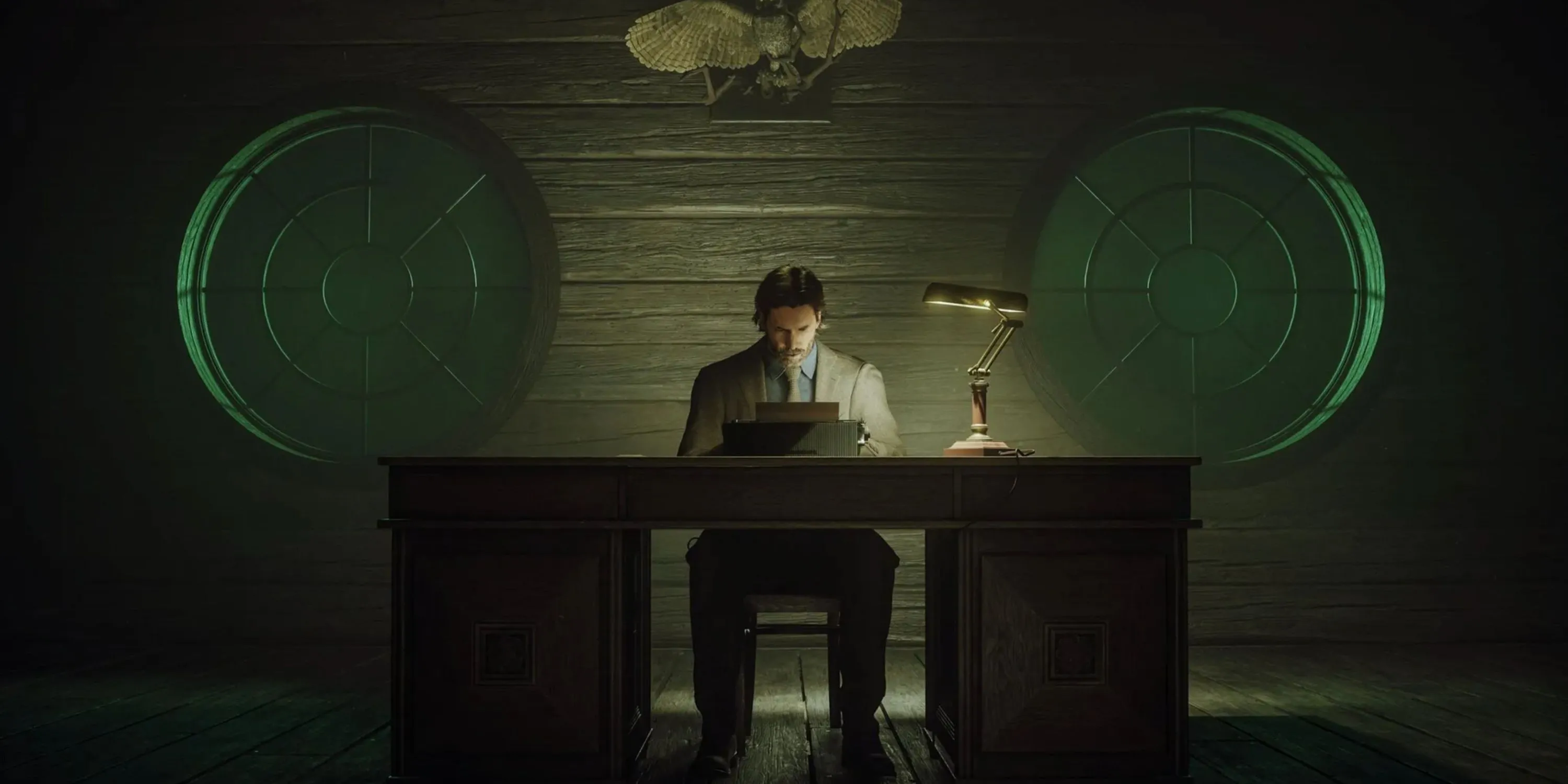 Alan Wake và Saga Anderson trong một cảnh tối tăm, rùng rợn của Alan Wake 2