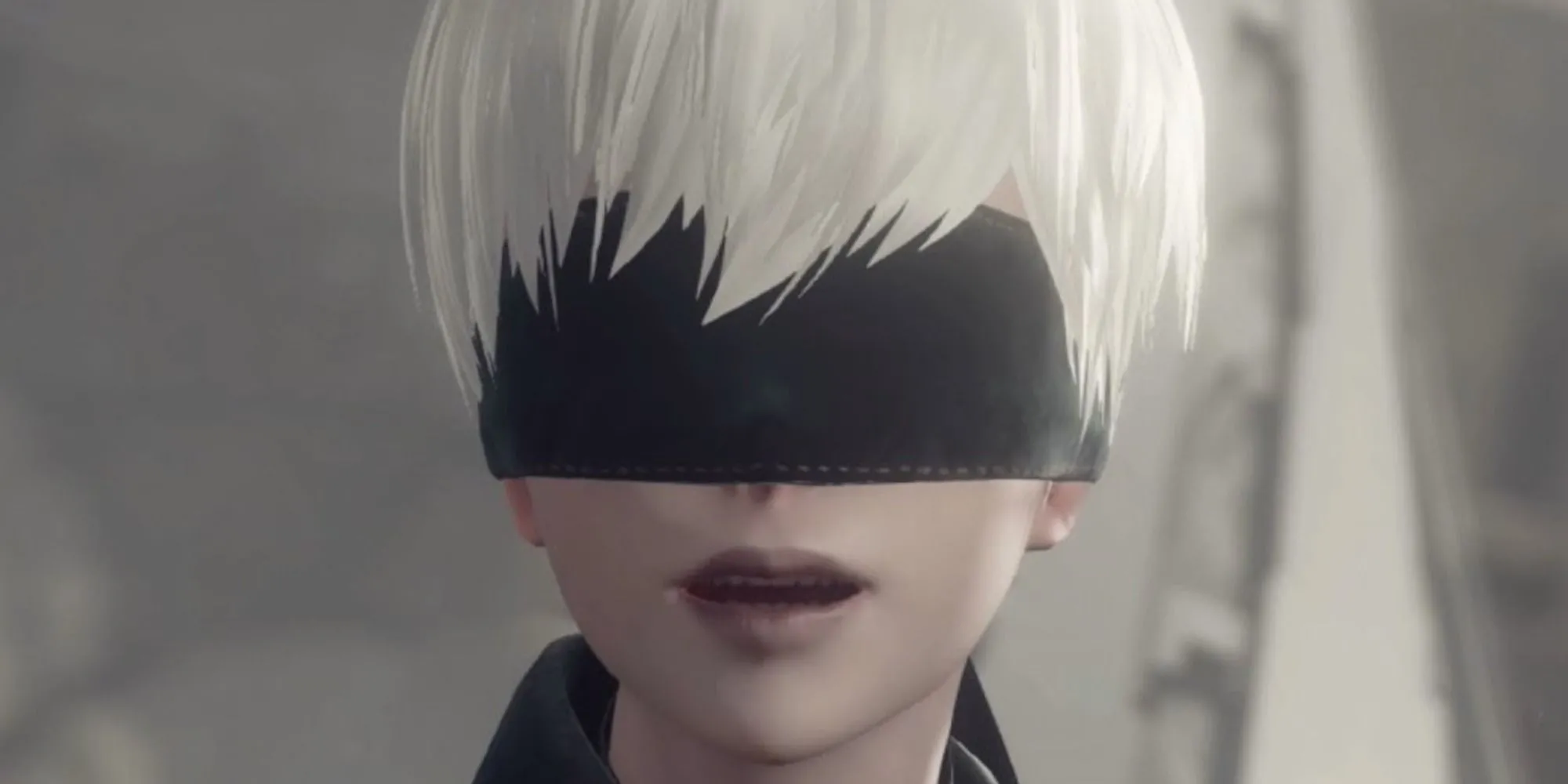Android 9S từ NieR Automata nhìn về phía xa với vẻ trầm ngâm