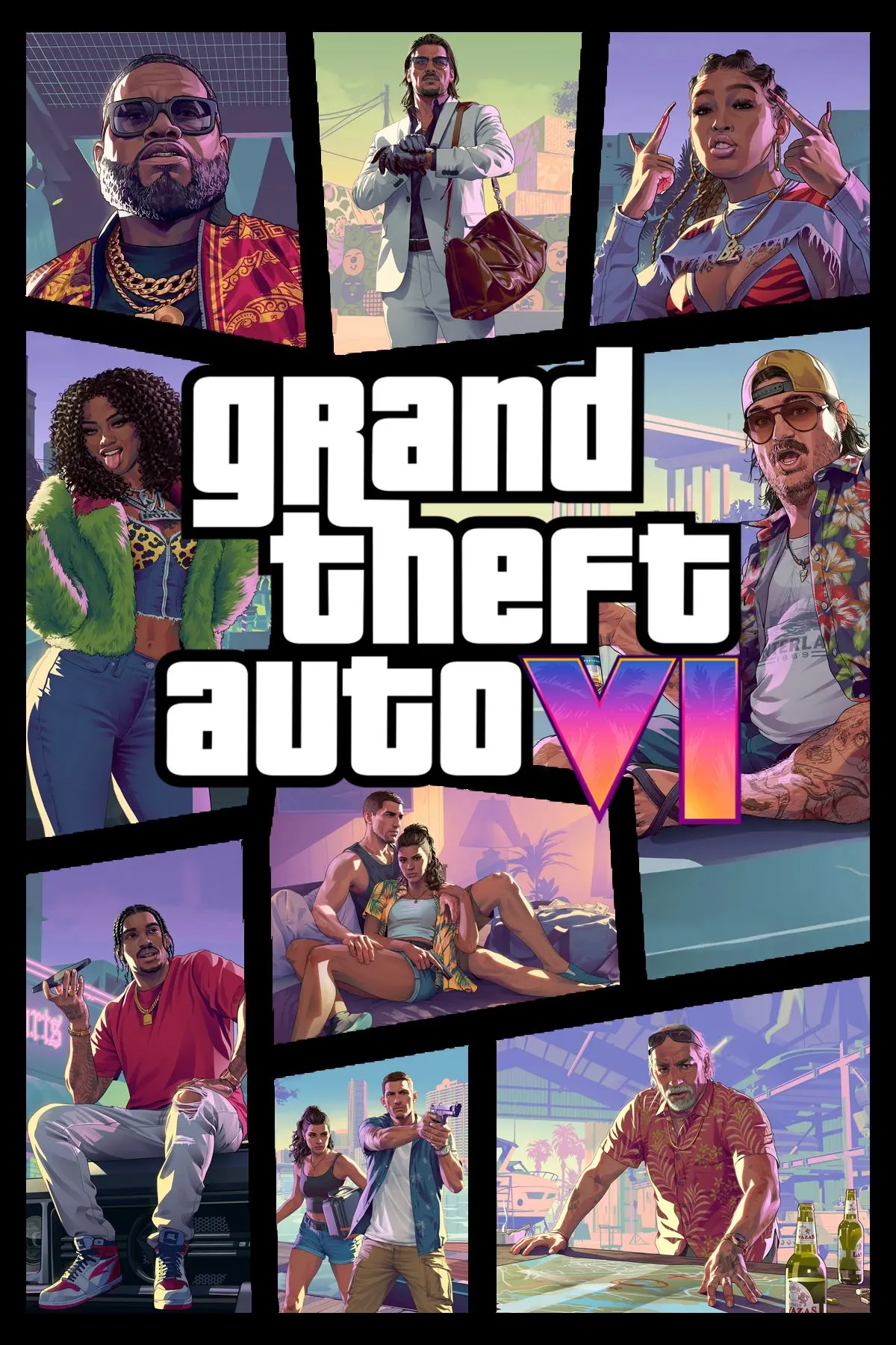 Ảnh bìa Grand Theft Auto 6 với hình ảnh hai nhân vật chính Jason và Lucia