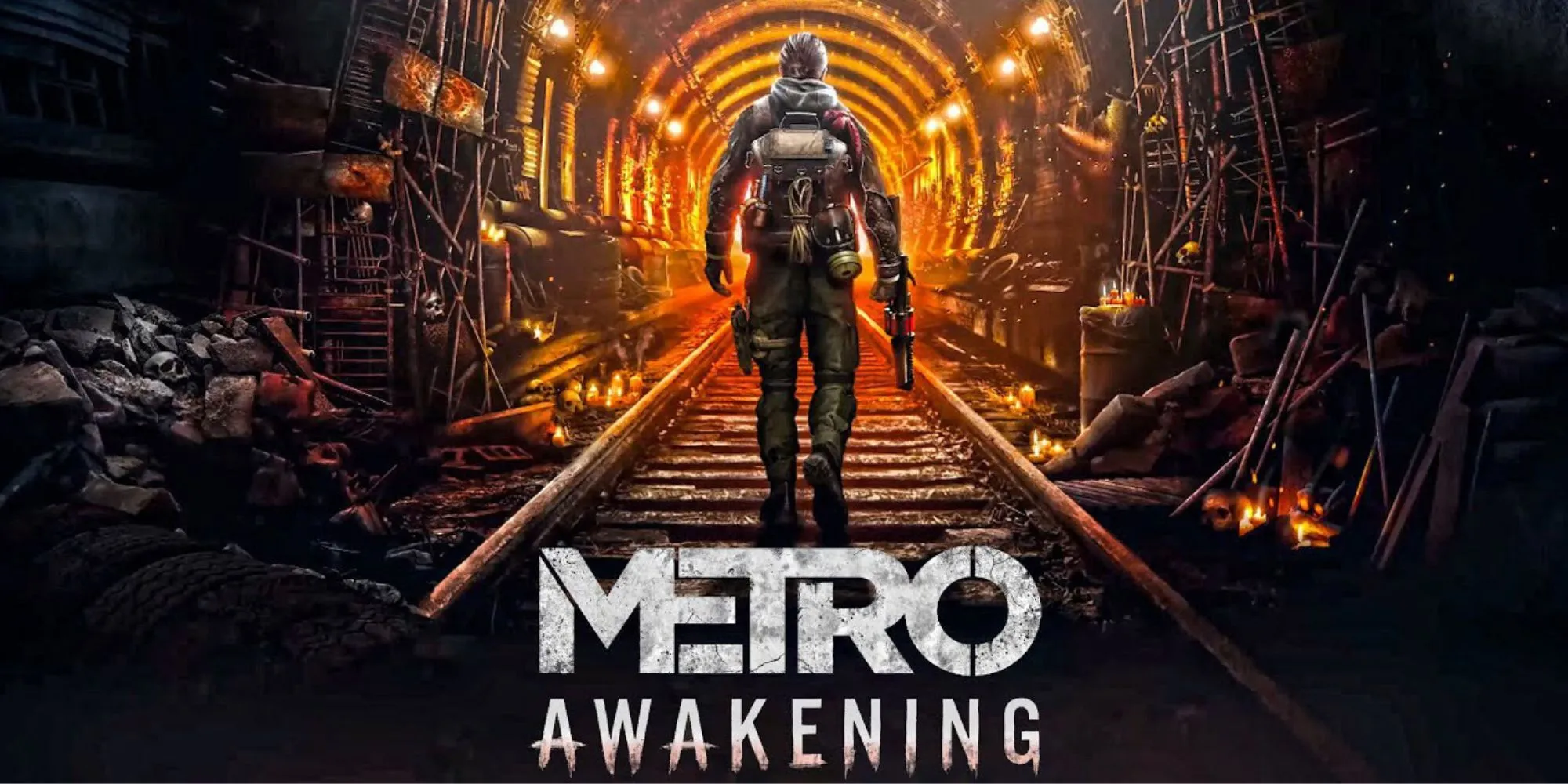 Ảnh bìa Metro Awakening VR với nhân vật đeo mặt nạ phòng độc