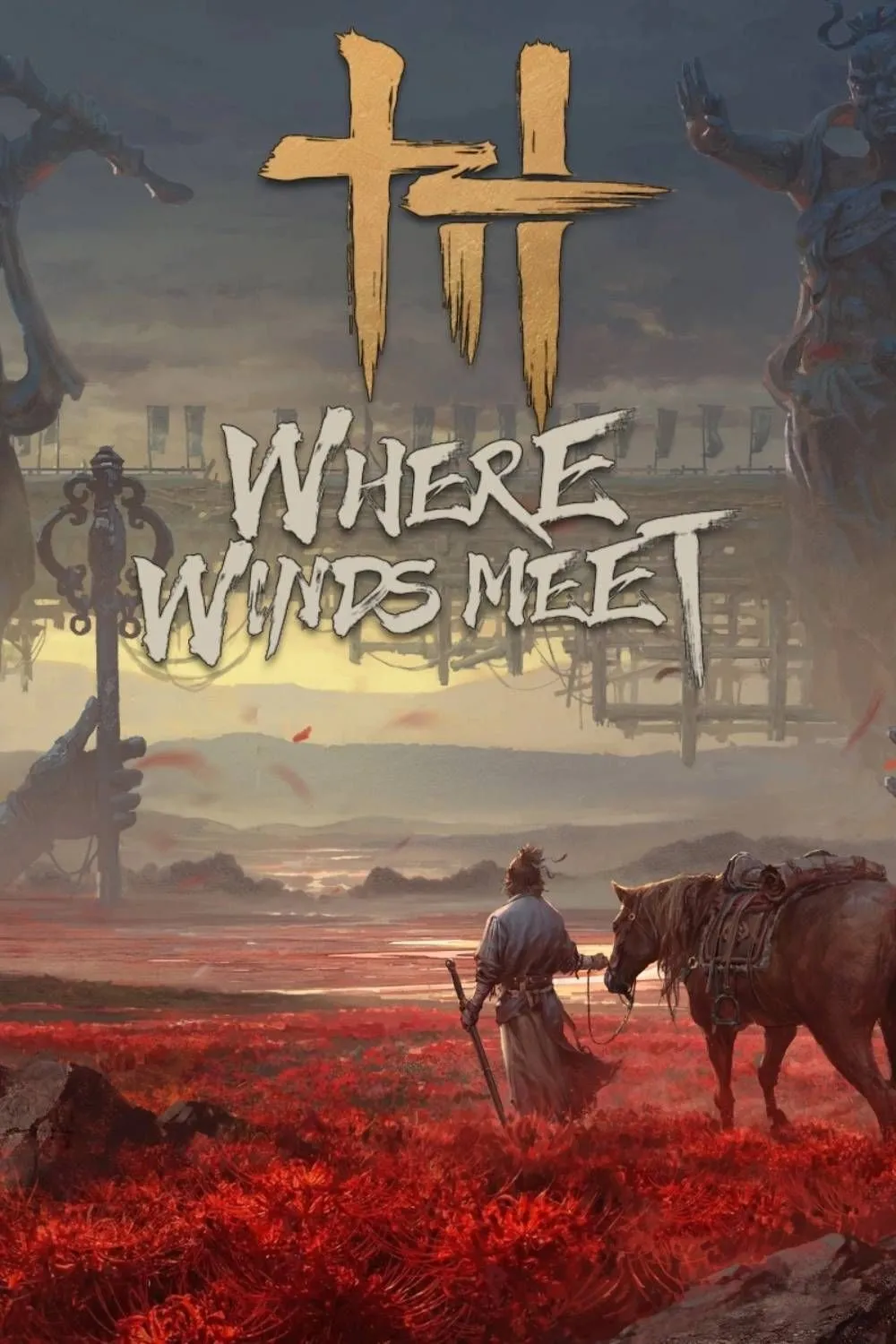 Ảnh bìa nghệ thuật của game Where Winds Meet thể hiện nhân vật chính giữa khung cảnh hùng vĩ