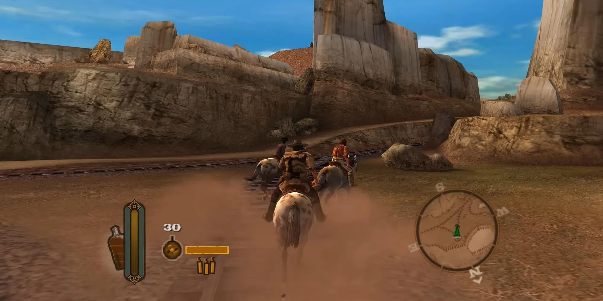 Ảnh chụp màn hình game Gun trên PS2 với bối cảnh miền Tây hoang dã