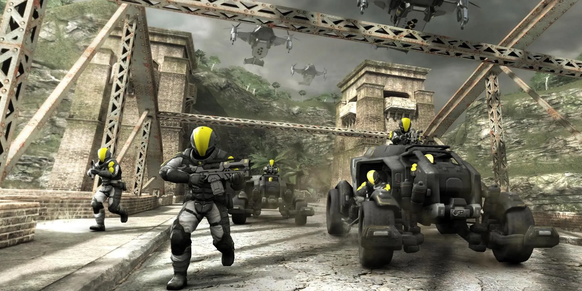 Ảnh chụp màn hình gameplay của tựa game Haze trên PS3 với cảnh chiến đấu trong rừng