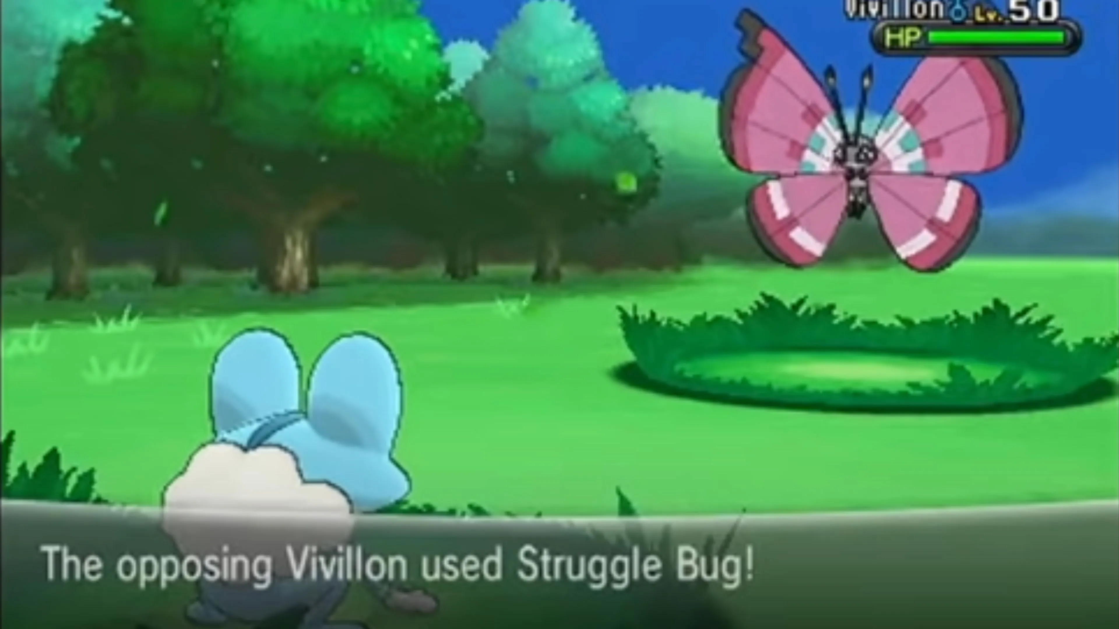 Ảnh chụp màn hình trong game Pokémon X and Y, thể hiện trận đấu Pokémon 3D.