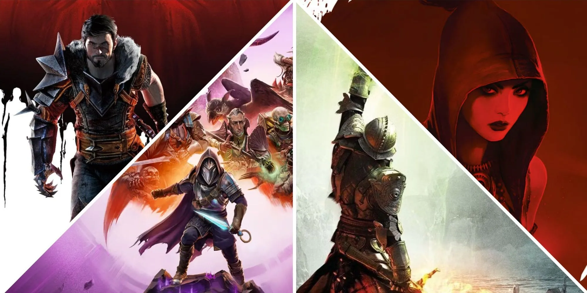 Ảnh ghép bìa các phiên bản game Dragon Age đã được phát hành, xếp hạng từ thấp đến cao