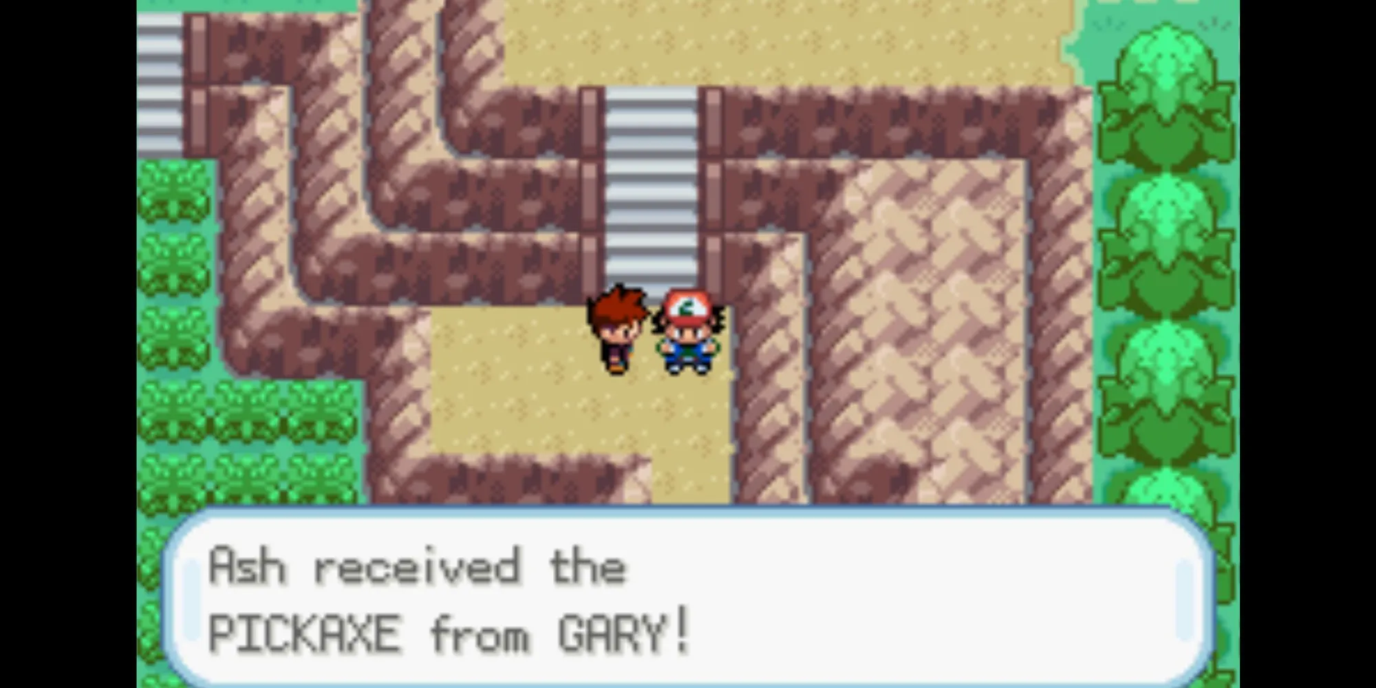 Ash nhận Cuốc Chim từ Gary trong Pokémon Ash Gray