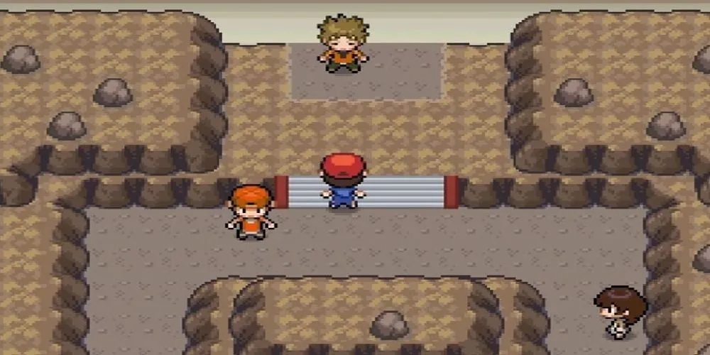 Bên trong Nhà thi đấu Pewter City ngay trước trận chiến với Brock trong Pokemon Infinite Fusion