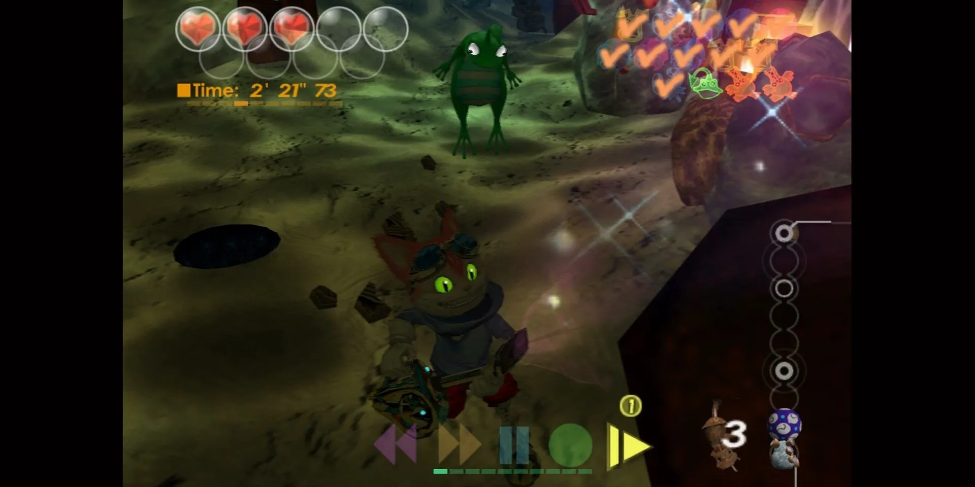 Blinx sử dụng máy hút để điều khiển thời gian trong game platformer Blinx: The Time Sweeper trên Xbox