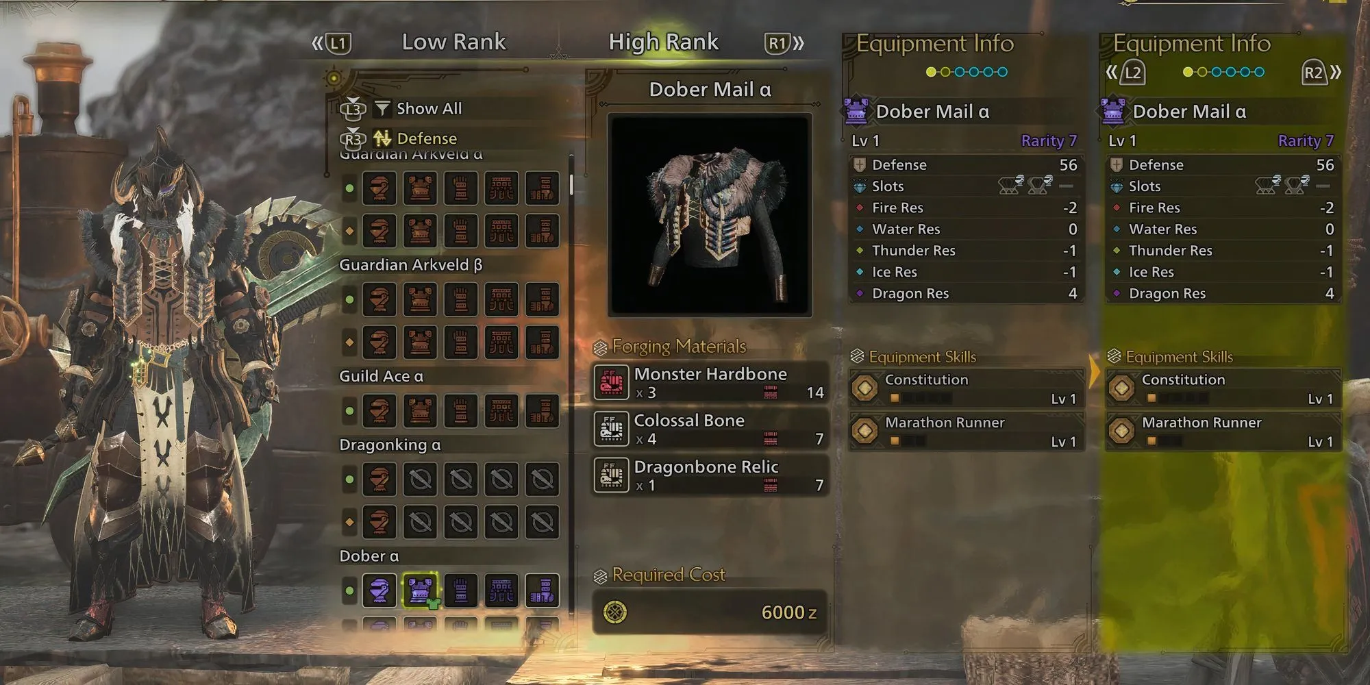 Bộ giáp Dober Mail chế từ Dragonbone Relic trong Monster Hunter Wilds