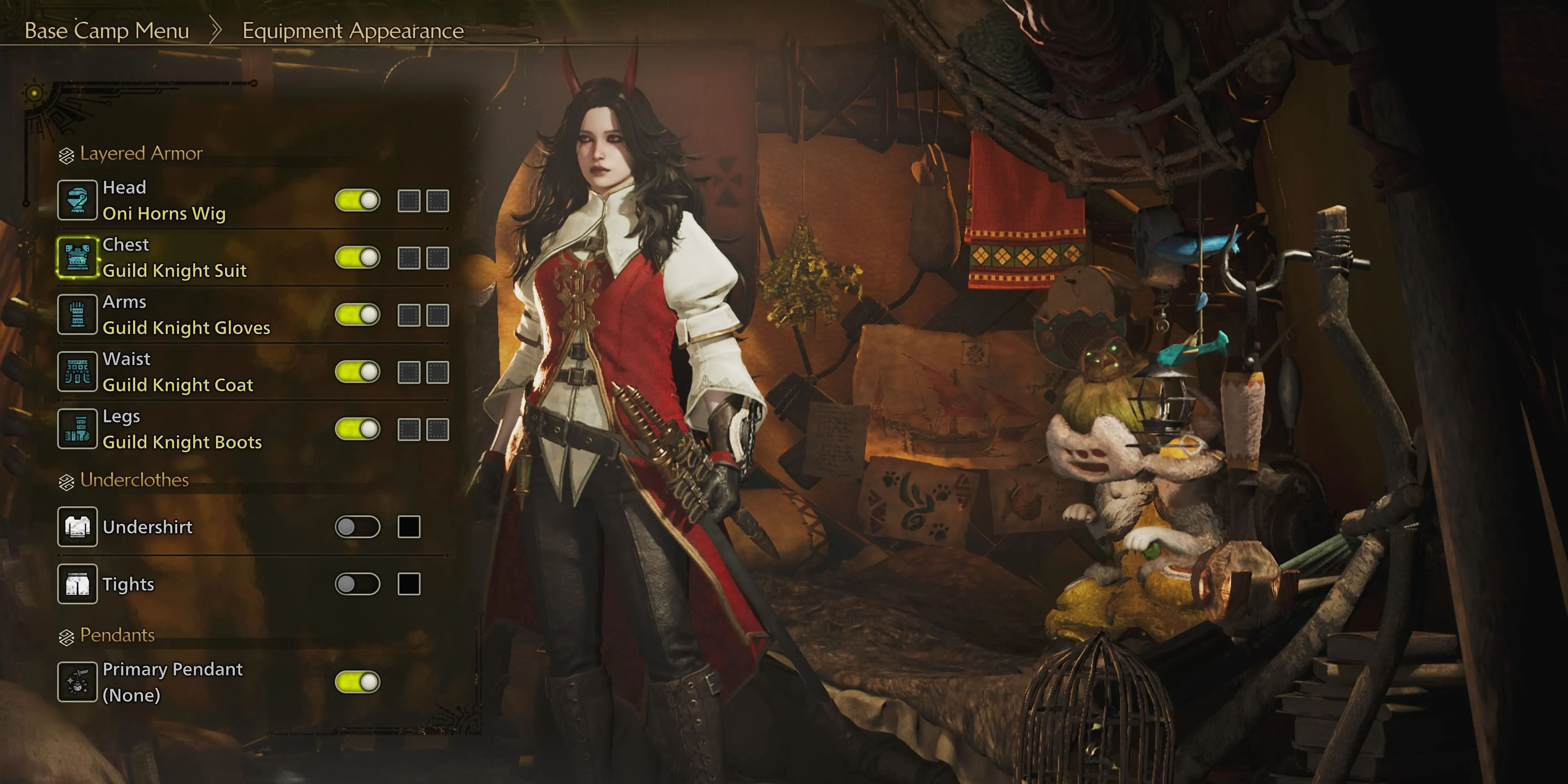 Bộ giáp xếp lớp Hiệp Sĩ Hội trong Monster Hunter Wilds kết hợp với Tóc Giả Sừng Oni