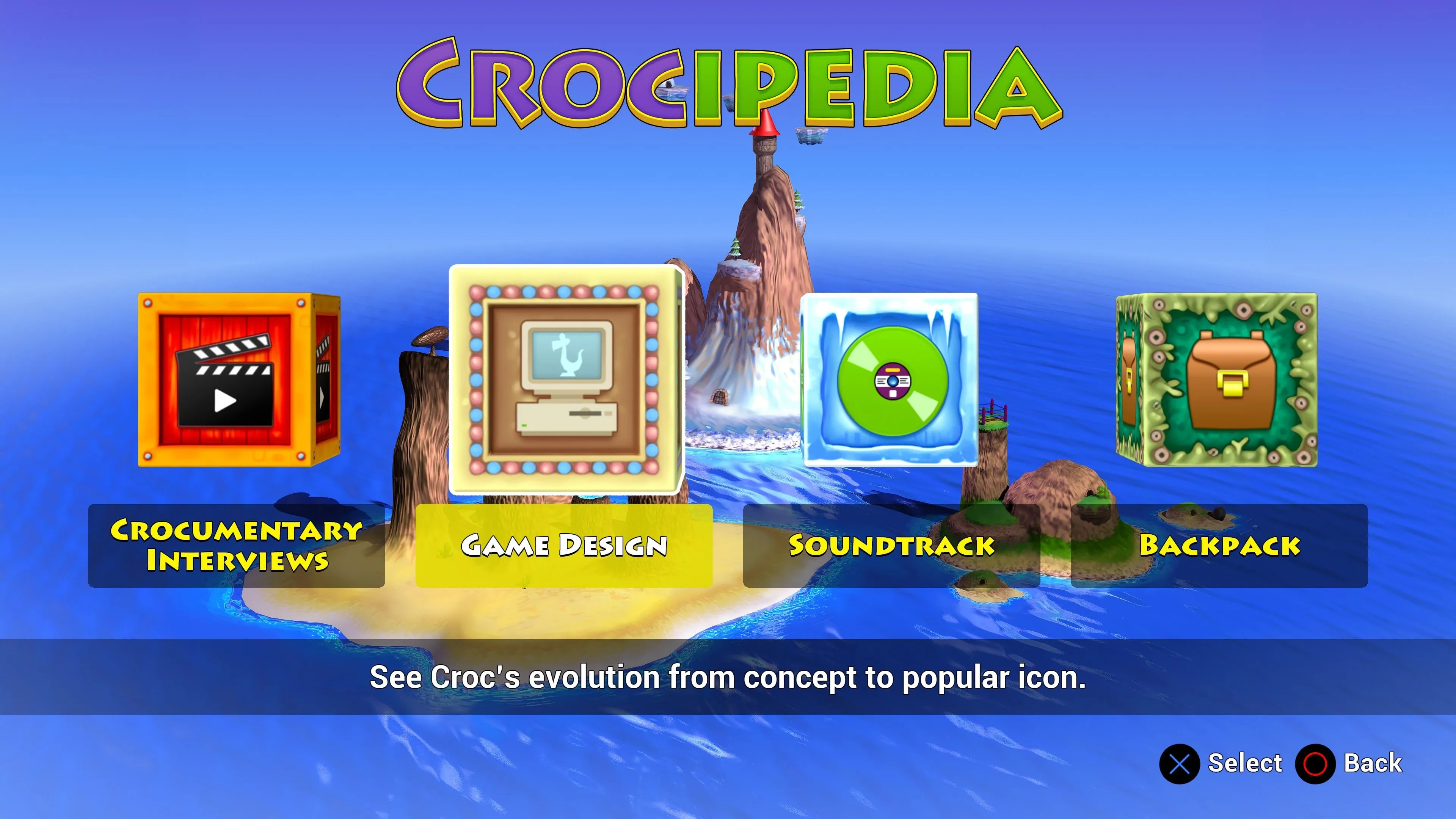 Bộ sưu tập Crocipedia trong Croc Remaster với nhiều tư liệu quý giá về lịch sử game