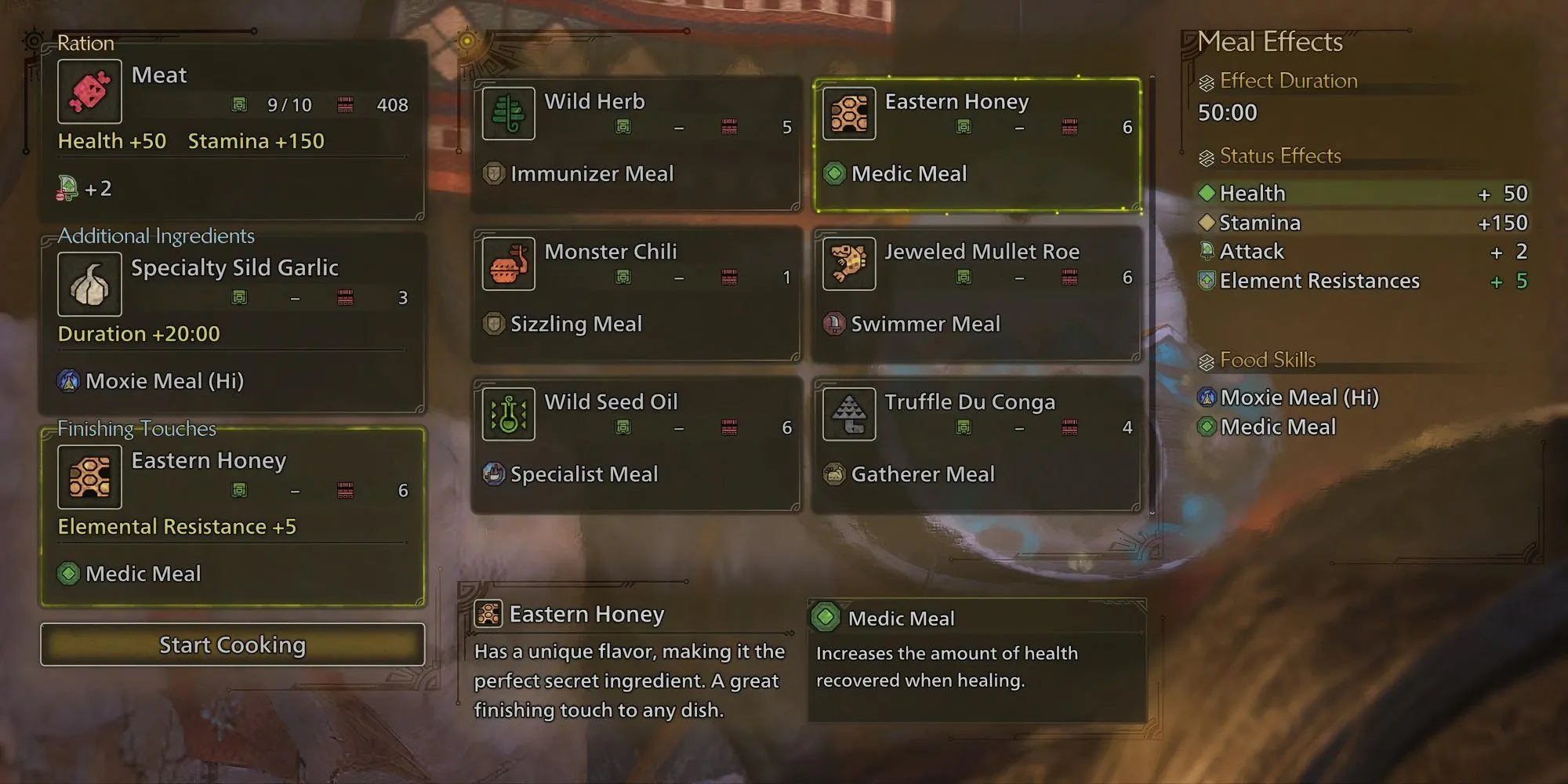 Các loại Gia Vị Hoàn Thiện quý hiếm trong Monster Hunter Wilds được trưng bày đẹp mắt