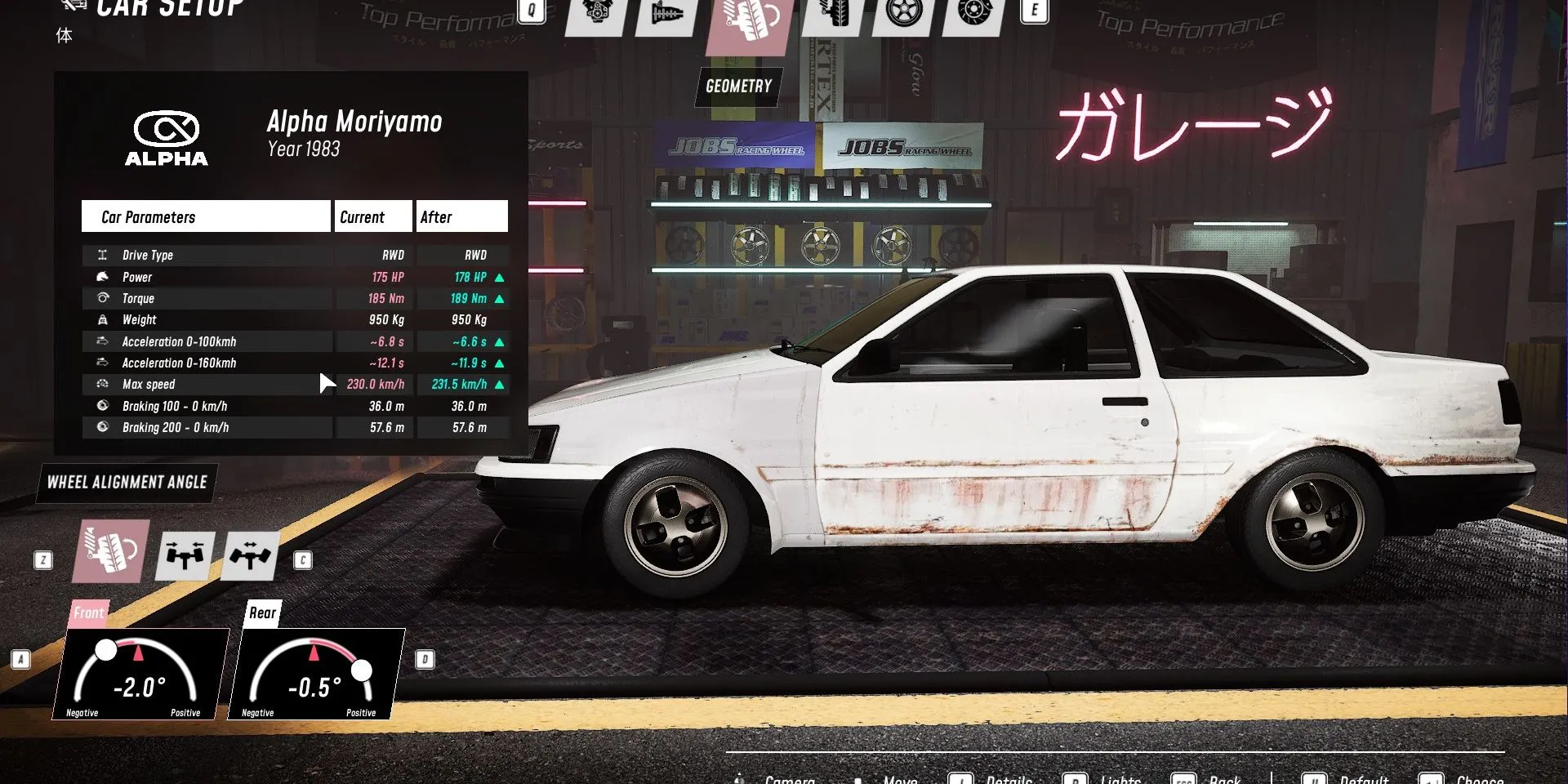 Cài đặt điều chỉnh xe trong JDM Japanese Drift Master