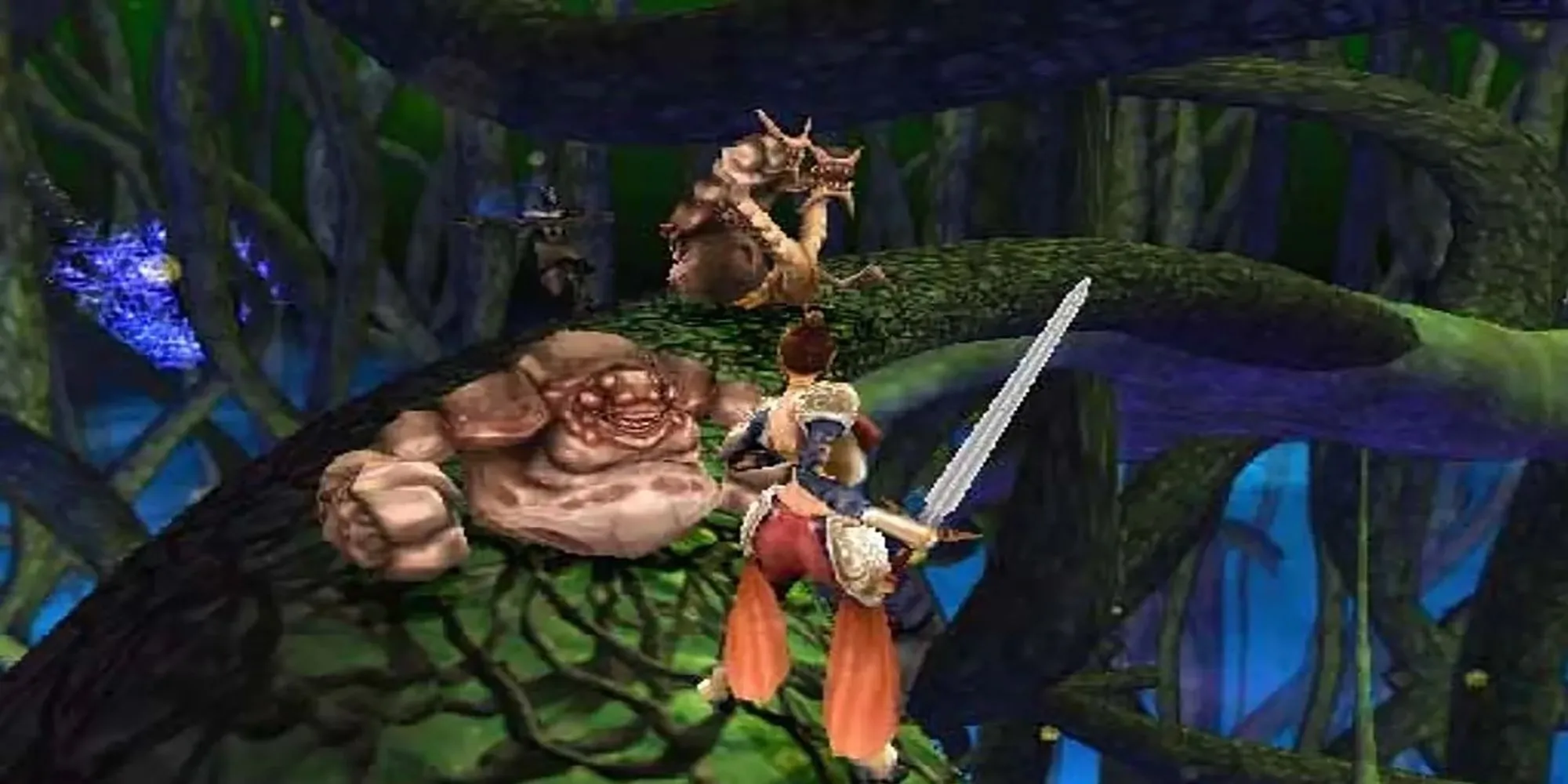 Cảnh chiến đấu trong game Summoner trên PS2 với nhân vật đang thi triển phép thuật