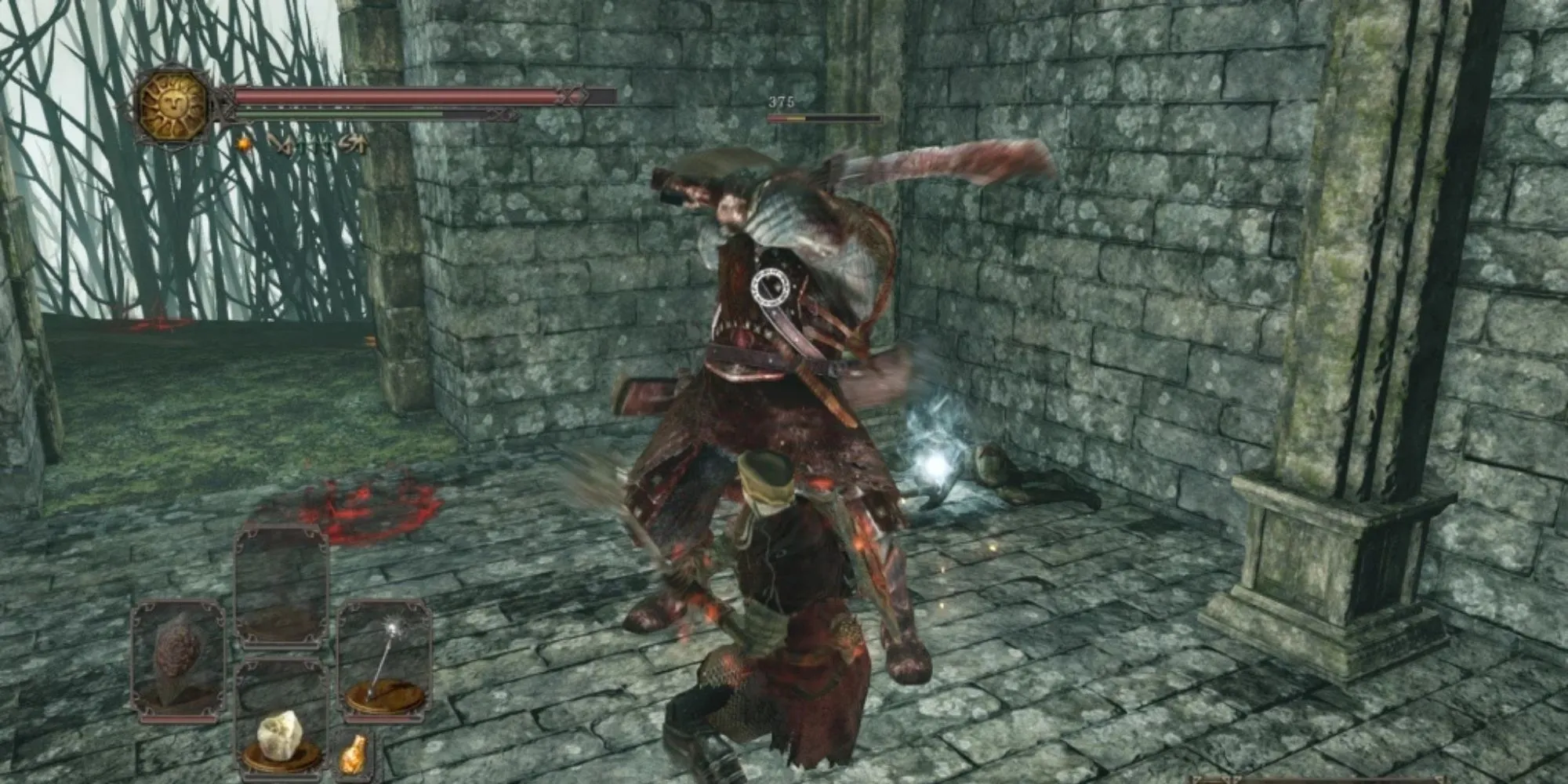 Cảnh chiến đấu với kẻ thù trong Dark Souls 2, một tựa game action RPG nổi tiếng về độ khó.