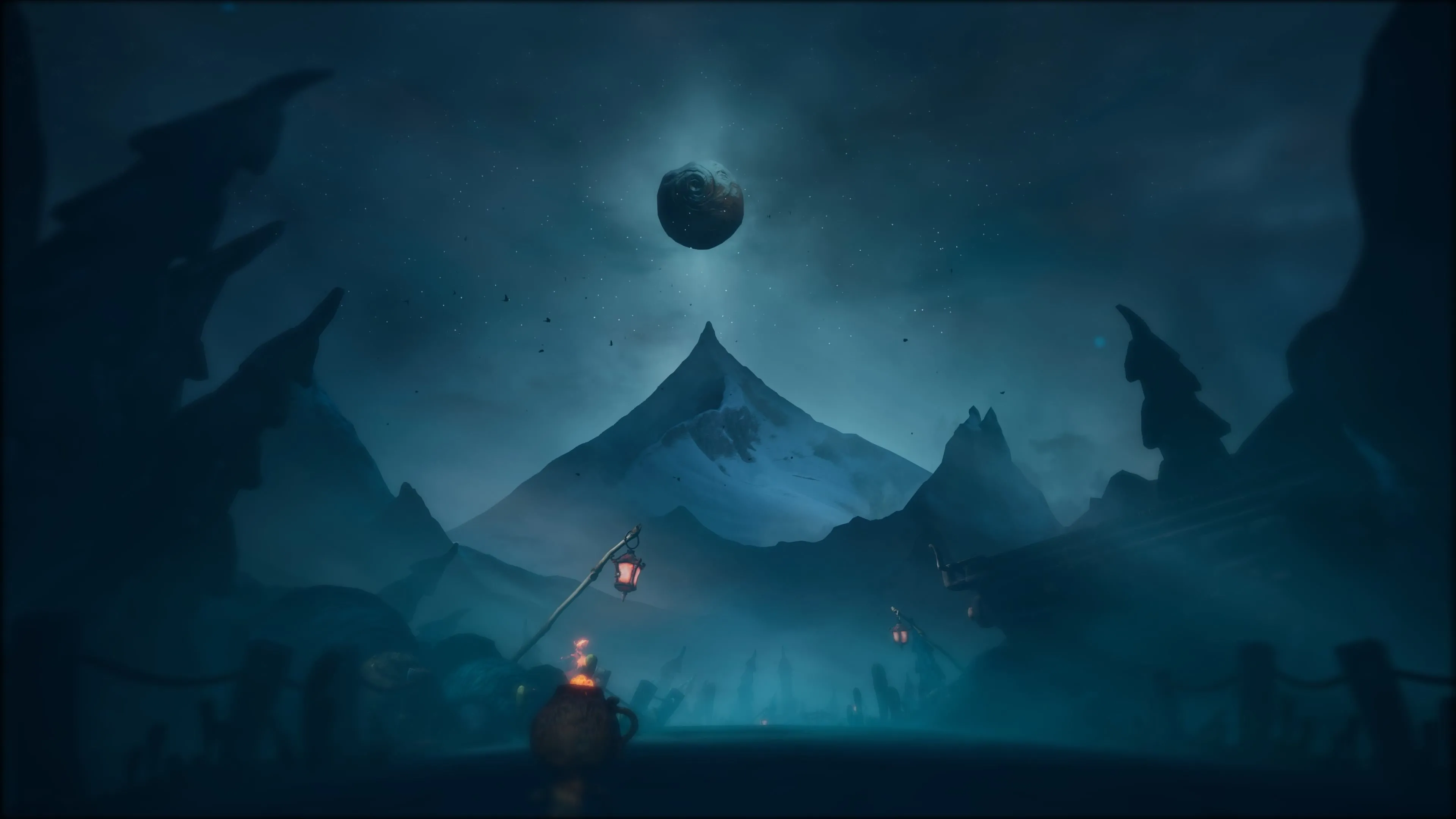 Cảnh Núi Trăng (Moon Mountain) hùng vĩ và bí ẩn trong The Midnight Walk