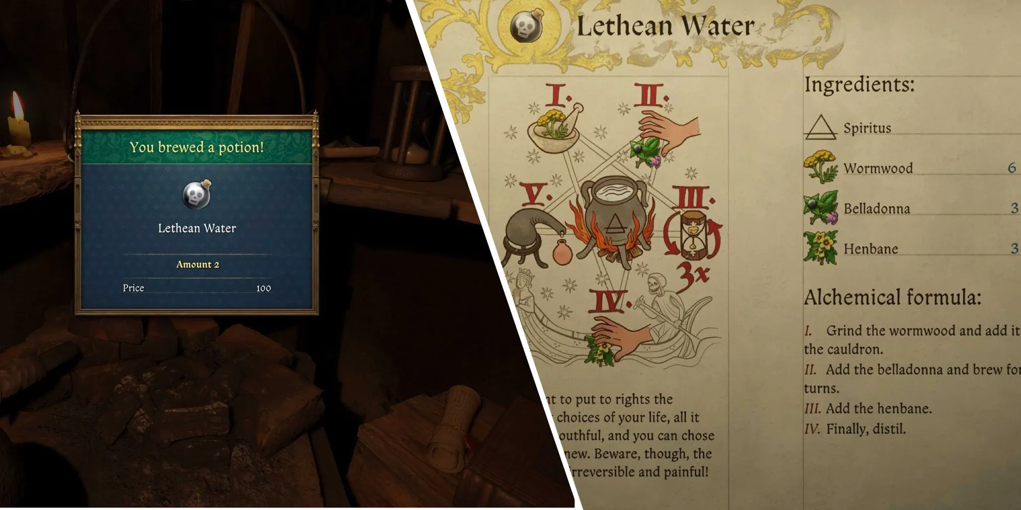 Công thức chế tạo Lethean Water trong Kingdom Come Deliverance 2 dùng để tẩy điểm kỹ năng.