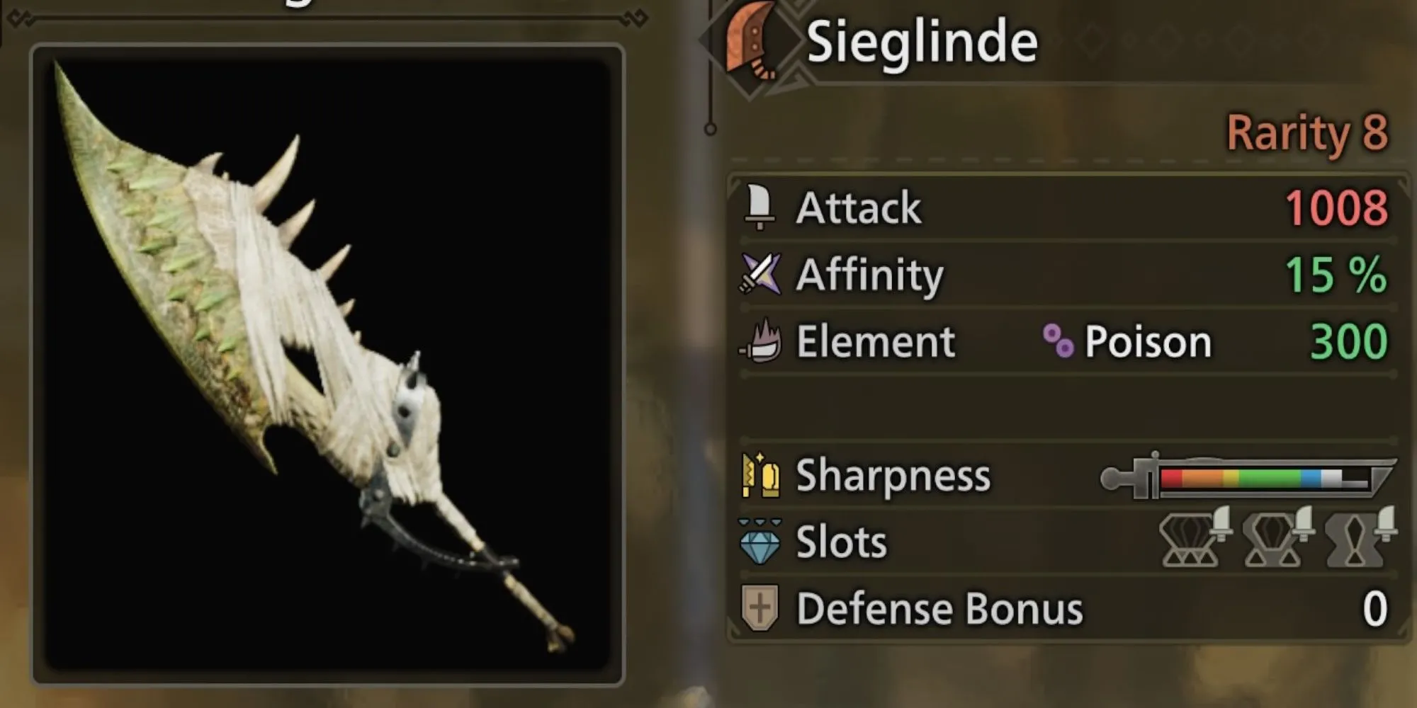 Đại Kiếm Sieglinde từ Rathian trong Monster Hunter Wilds với gai độc